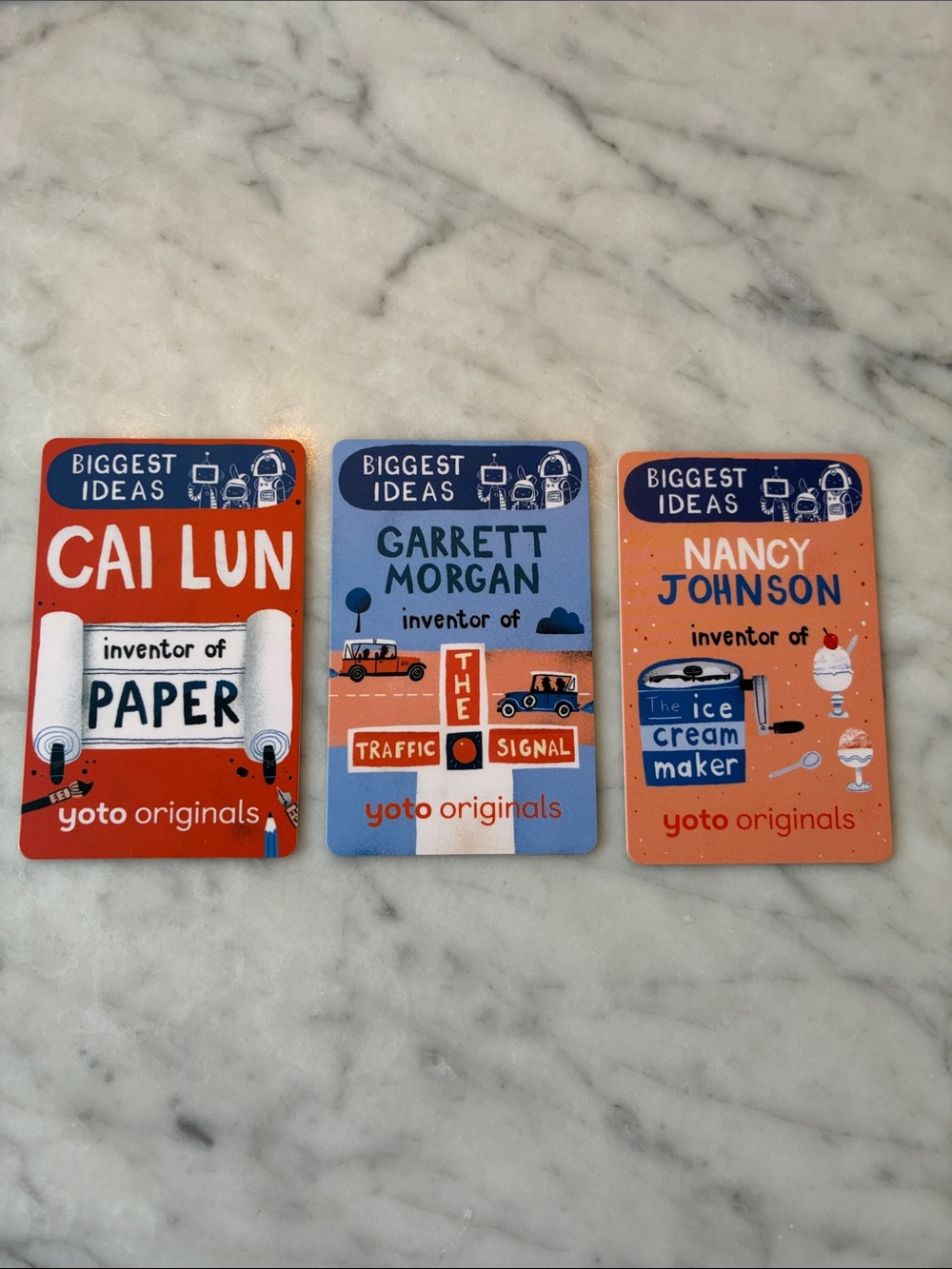 Set of 3 Yoto Cards - Inventors of Paper, Traffic Signal and Ice Cream Maker